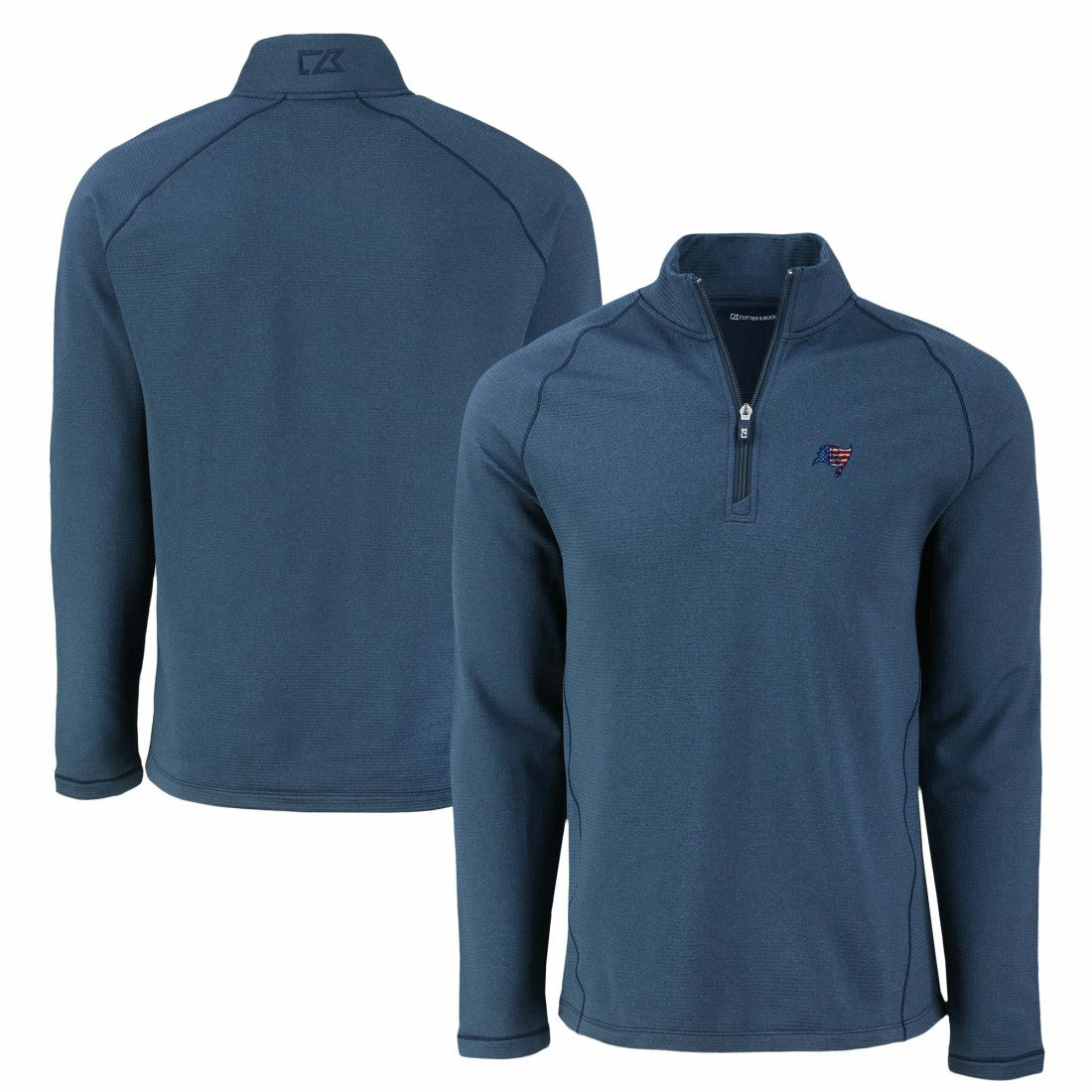 Tampa Bay Buccaneers Cutter & Buck Peshastin Eco Fleece Tri-Blend Raglan Recycled Quarter-Zip Jacket Heather Navy