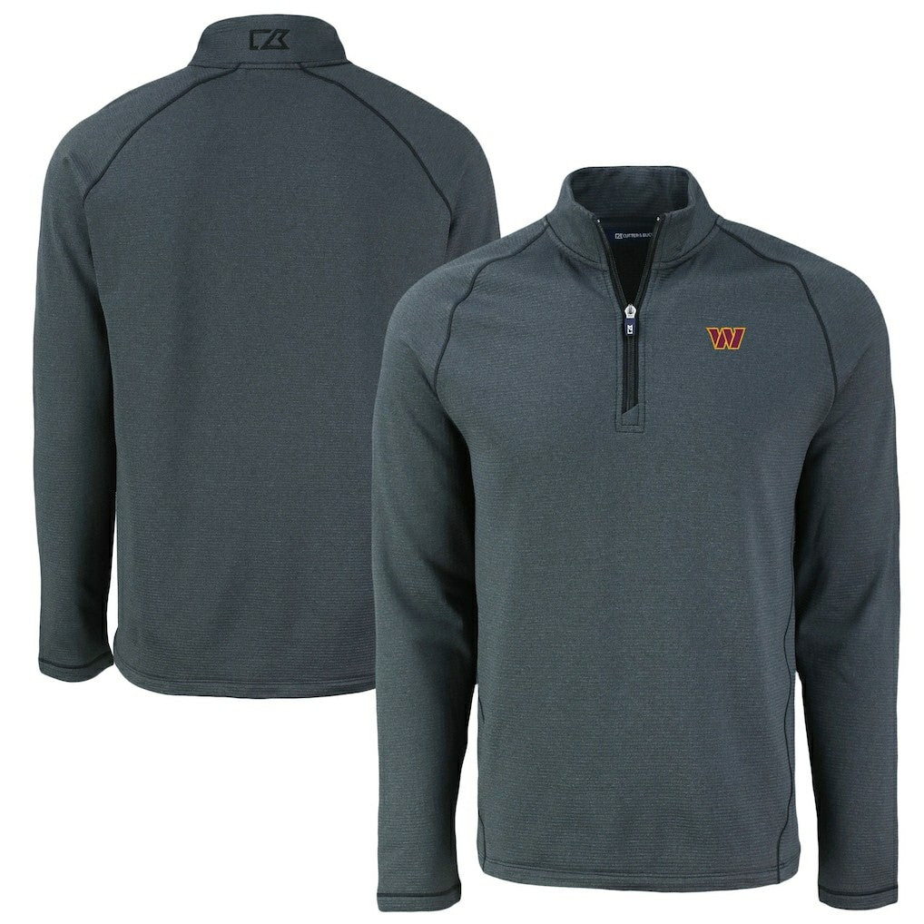 Washington Commanders Cutter & Buck Peshastin Eco Fleece Tri-Blend Raglan Recycled Quarter-Zip Jacket Heather Black