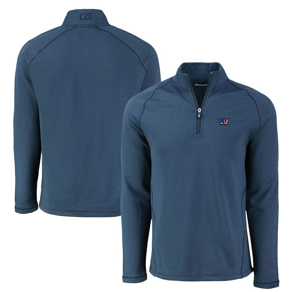 Washington Commanders Cutter & Buck Peshastin Eco Fleece Tri-Blend Raglan Recycled Quarter-Zip Jacket Heather Navy