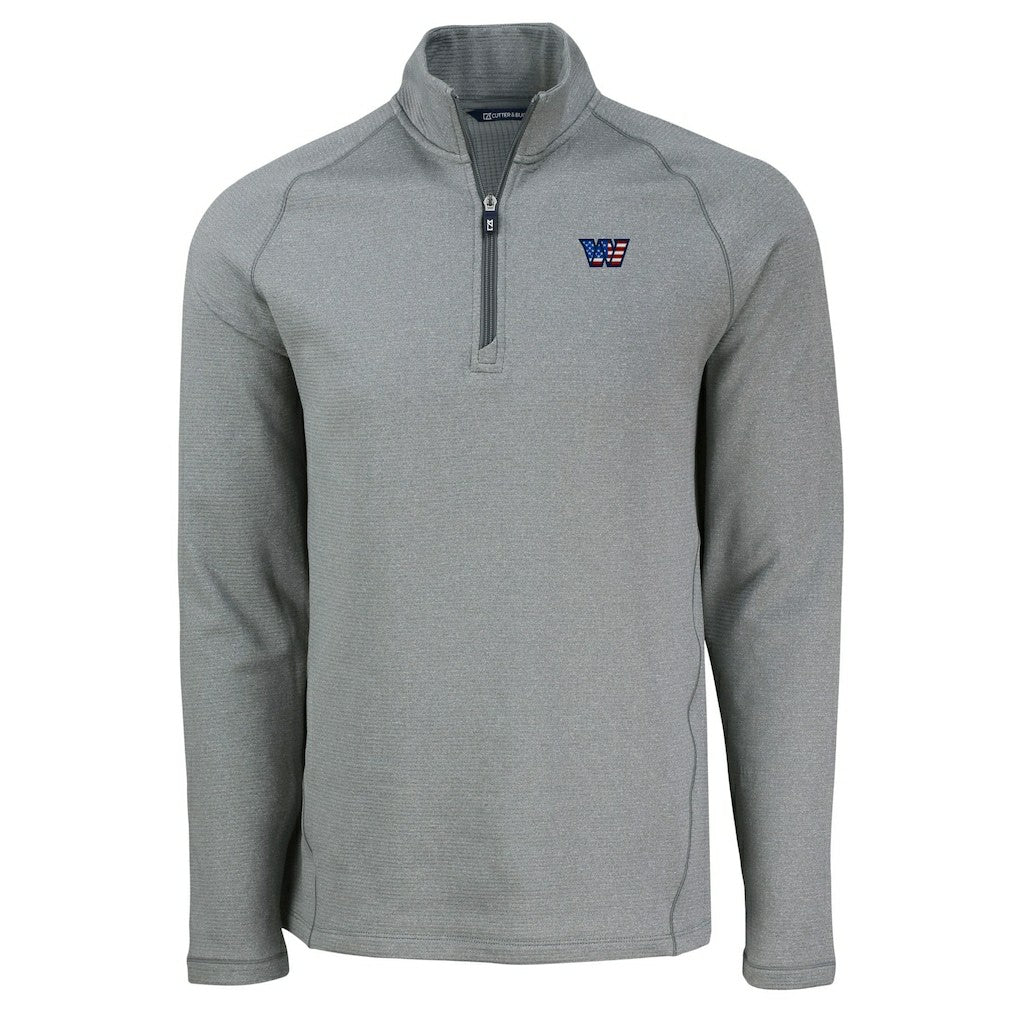 Washington Commanders Cutter & Buck Peshastin Eco Fleece Tri-Blend Raglan Recycled Quarter-Zip Jacket Heather Gray