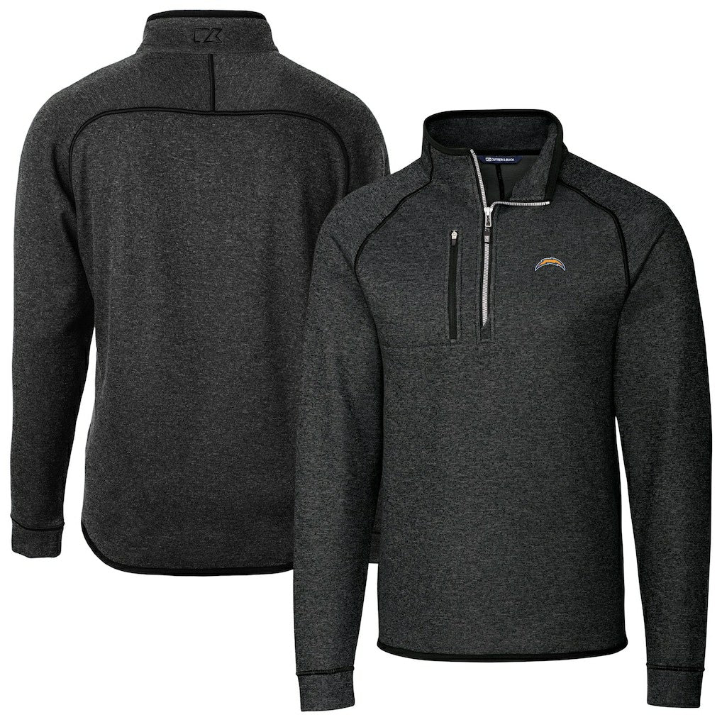 Los Angeles Chargers Cutter & Buck Big & Tall Mainsail Sweater-Knit Raglan Half-Zip Jacket Heather Charcoal