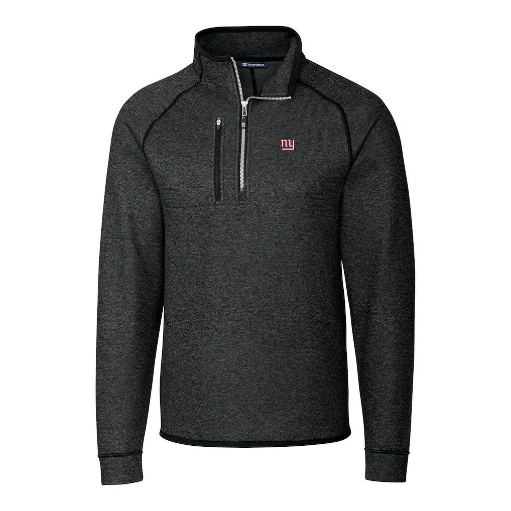 New York Giants Cutter & Buck Big & Tall Mainsail Sweater-Knit Raglan Half-Zip Jacket Heather Charcoal