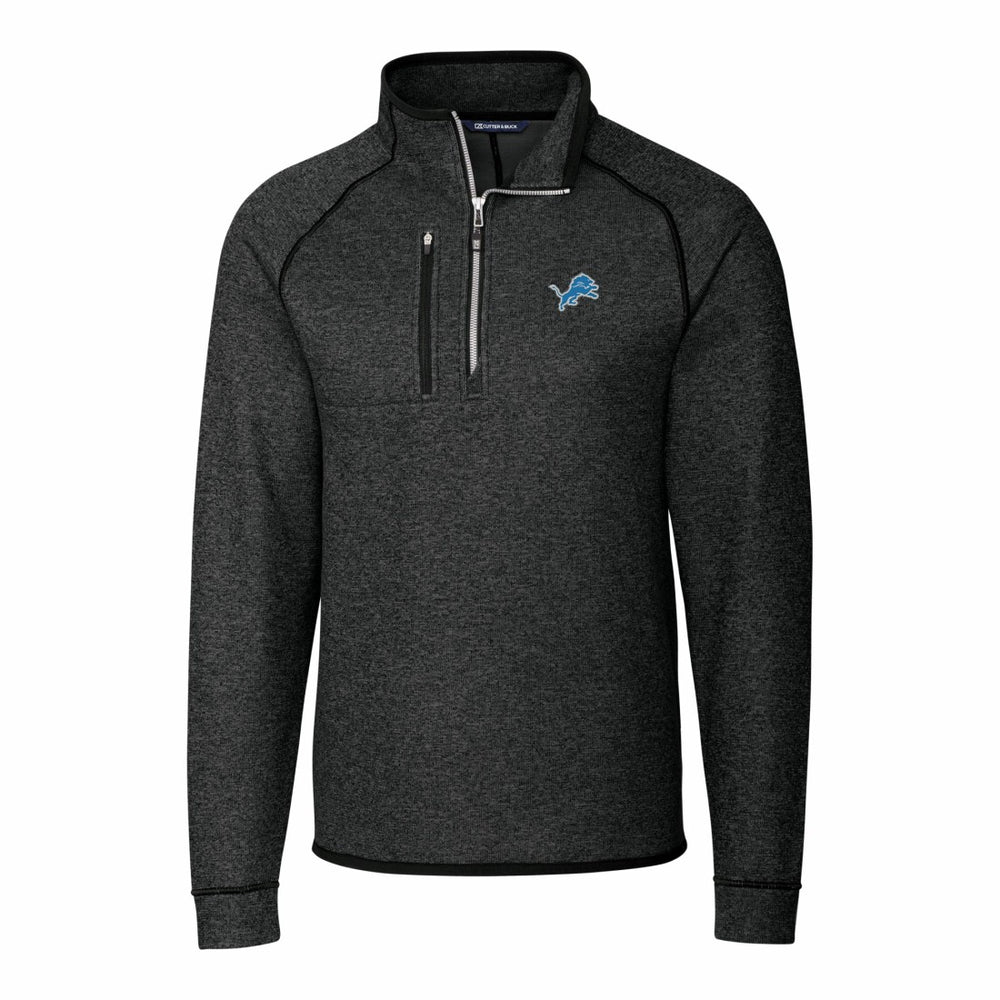 Detroit Lions Cutter & Buck Big & Tall Mainsail Sweater-Knit Raglan Half-Zip Jacket Heather Charcoal