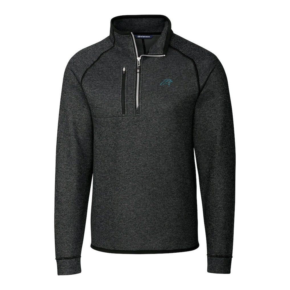 Carolina Panthers Cutter & Buck Big & Tall Mainsail Sweater-Knit Raglan Half-Zip Jacket Heather Charcoal