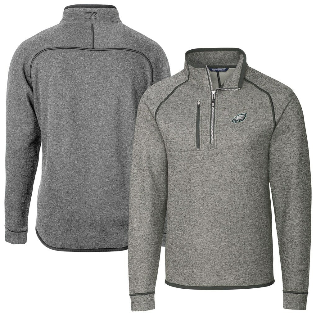 Philadelphia Eagles Cutter & Buck Big & Tall Mainsail Sweater-Knit Raglan Half-Zip Jacket Heather Gray