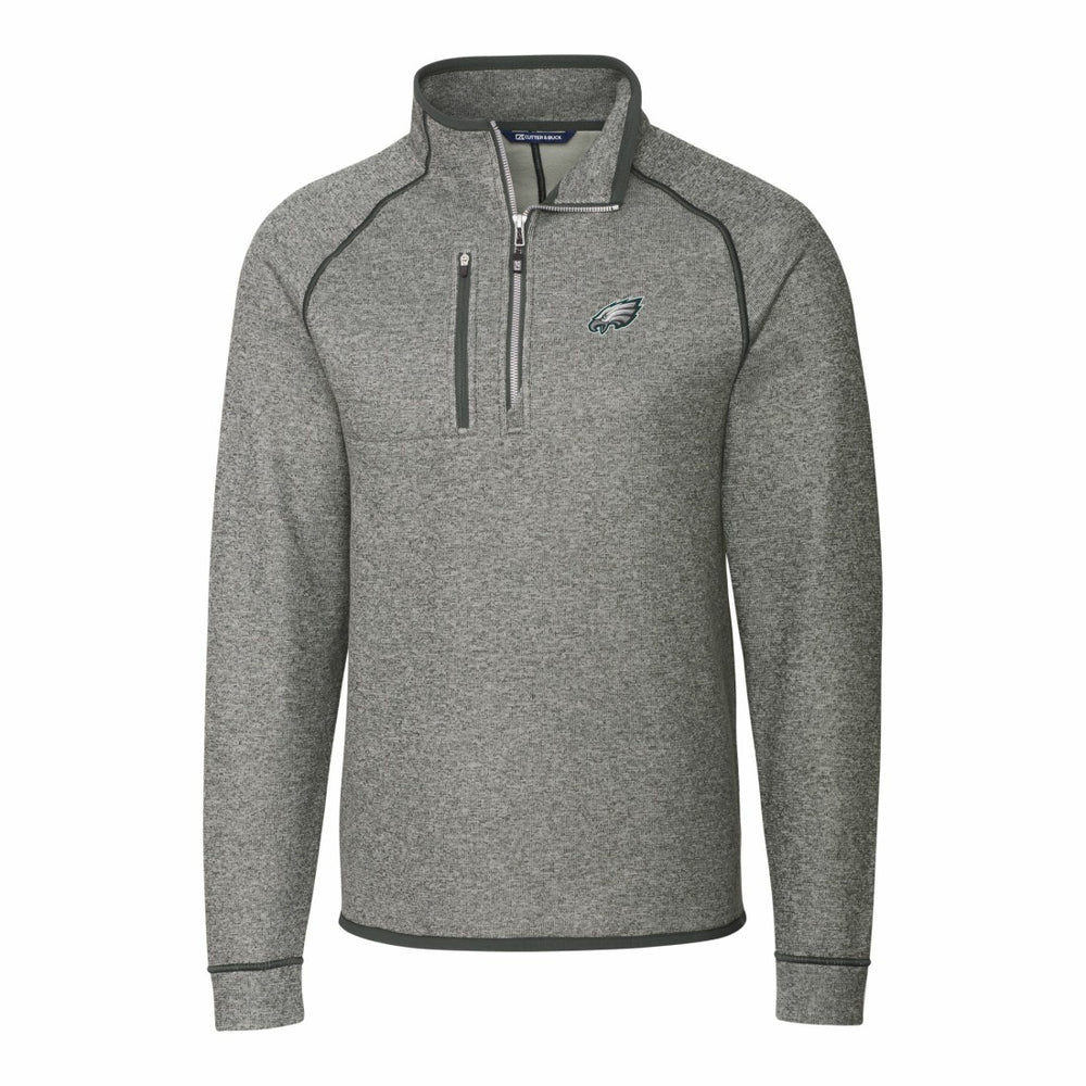 Philadelphia Eagles Cutter & Buck Big & Tall Mainsail Sweater-Knit Raglan Half-Zip Jacket Heather Gray