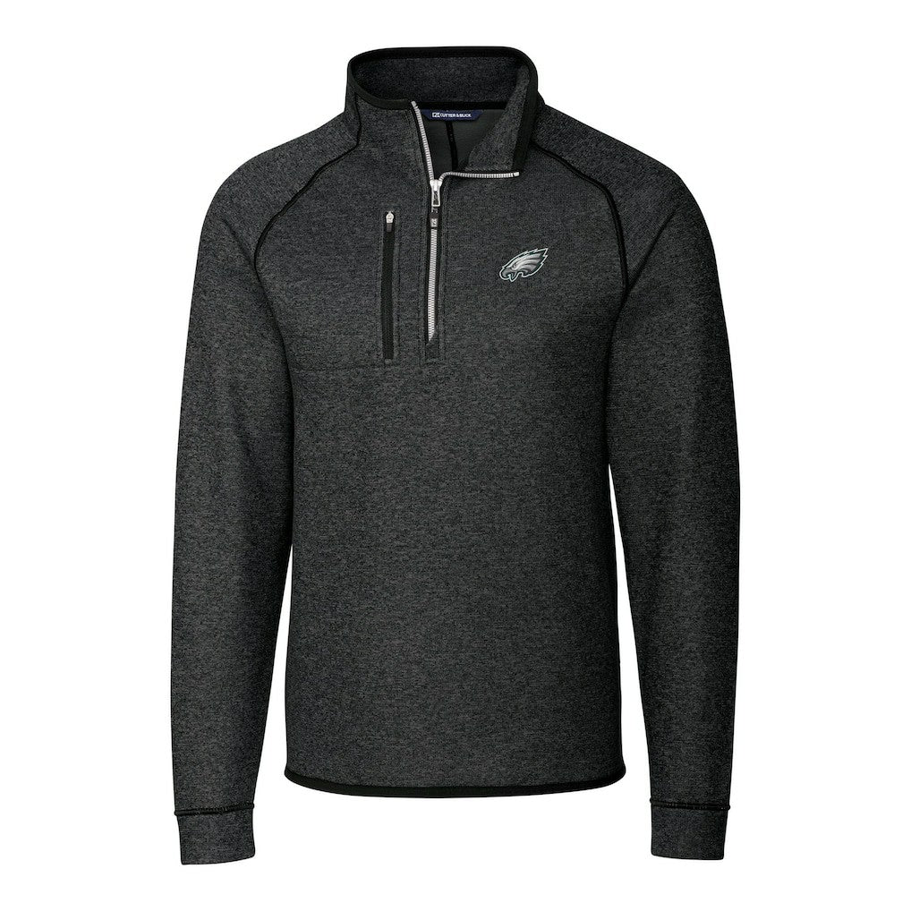 Philadelphia Eagles Cutter & Buck Big & Tall Mainsail Sweater-Knit Raglan Half-Zip Jacket Heather Charcoal