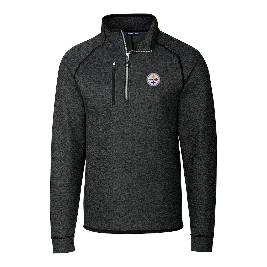 Pittsburgh Steelers Cutter & Buck Big & Tall Mainsail Sweater-Knit Raglan Half-Zip Jacket Heather Charcoal