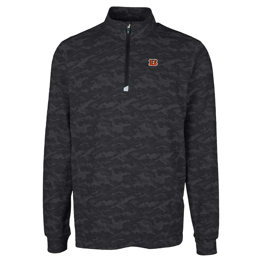 Cincinnati Bengals Cutter & Buck Big & Tall Traverse Eco Camo Tri-Blend DryTec Quarter-Zip Jacket Black