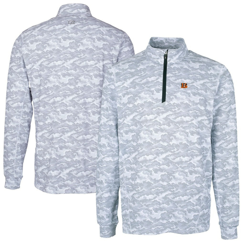 Cincinnati Bengals Cutter & Buck Big & Tall Traverse Eco Camo Tri-Blend DryTec Quarter-Zip Jacket Charcoal