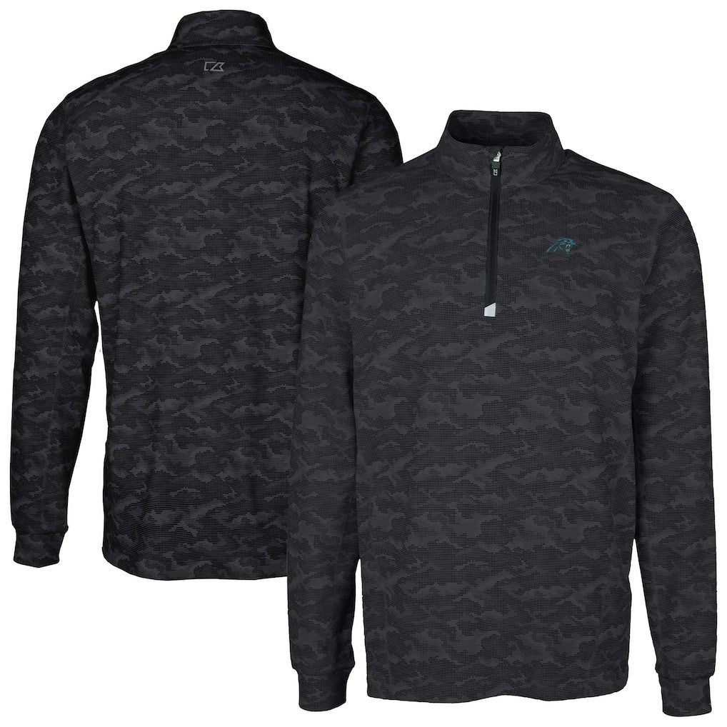 Carolina Panthers Cutter & Buck Big & Tall Traverse Eco Camo Tri-Blend DryTec Quarter-Zip Jacket Black