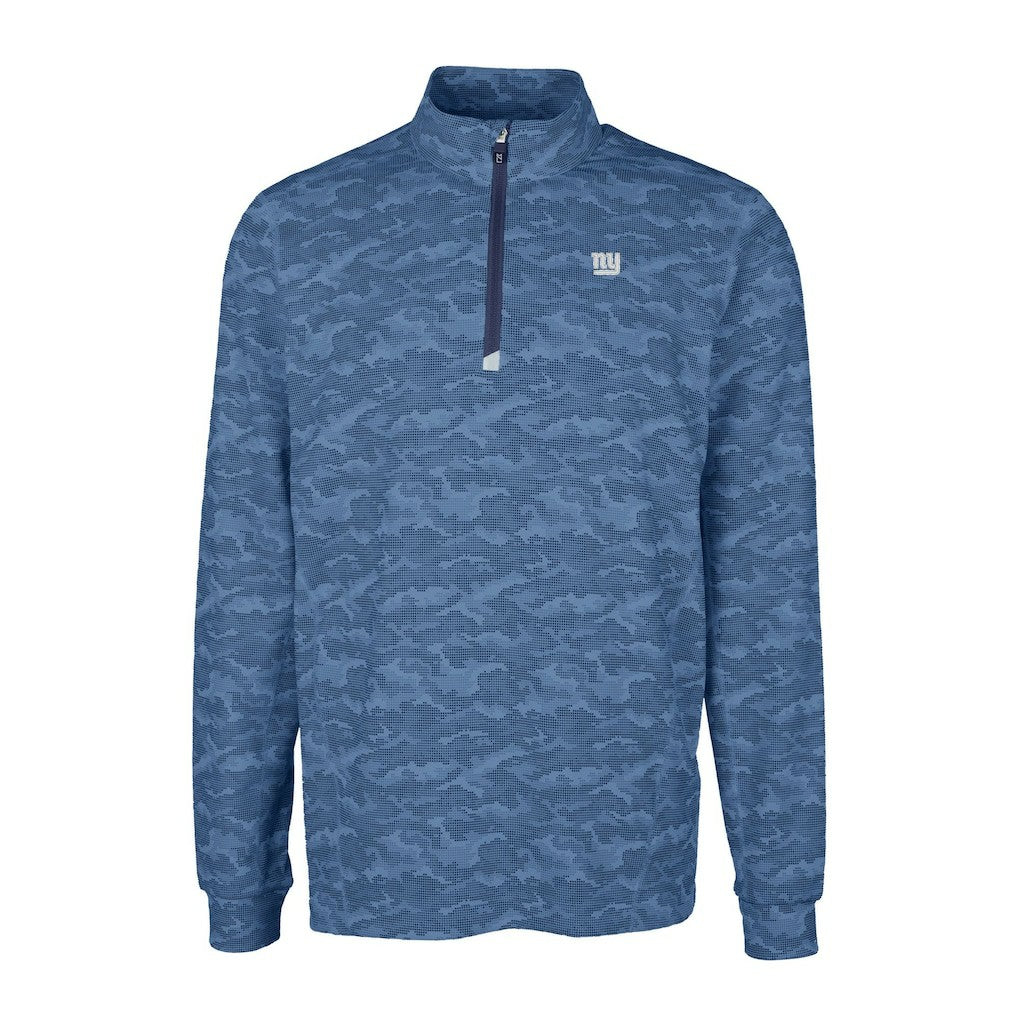 New York Giants Cutter & Buck Big & Tall Traverse Stretch Eco Camo Print DryTec Quarter-Zip Top Navy