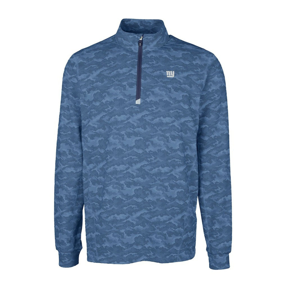 New York Giants Cutter & Buck Big & Tall Traverse Stretch Eco Camo Print DryTec Quarter-Zip Top Navy