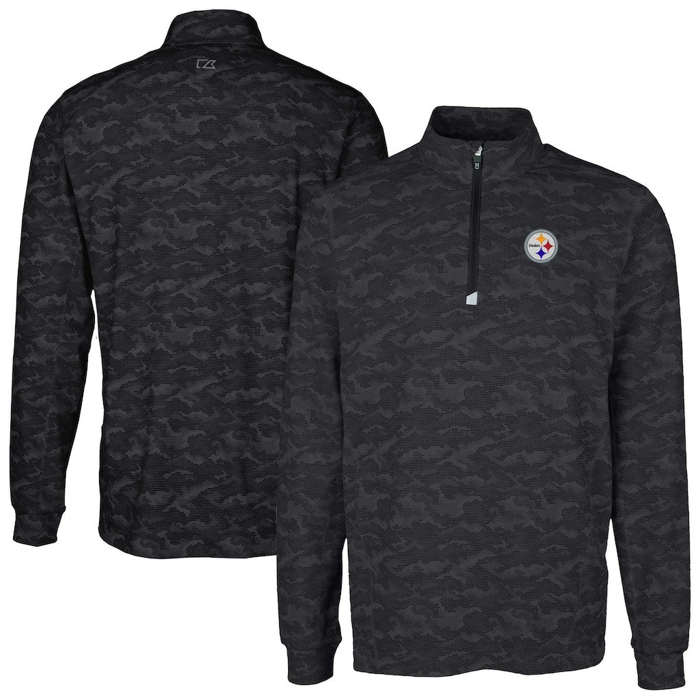Pittsburgh Steelers Cutter & Buck Big & Tall Traverse Eco Camo Tri-Blend DryTec Quarter-Zip Jacket Black