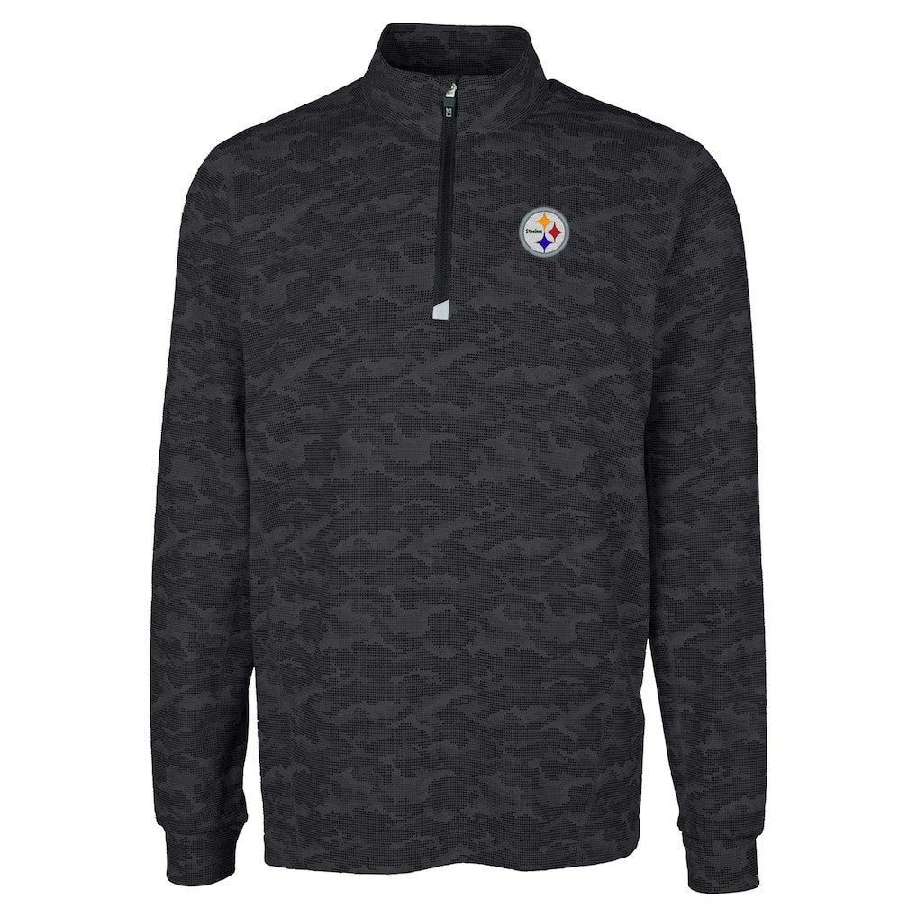 Pittsburgh Steelers Cutter & Buck Big & Tall Traverse Eco Camo Tri-Blend DryTec Quarter-Zip Jacket Black