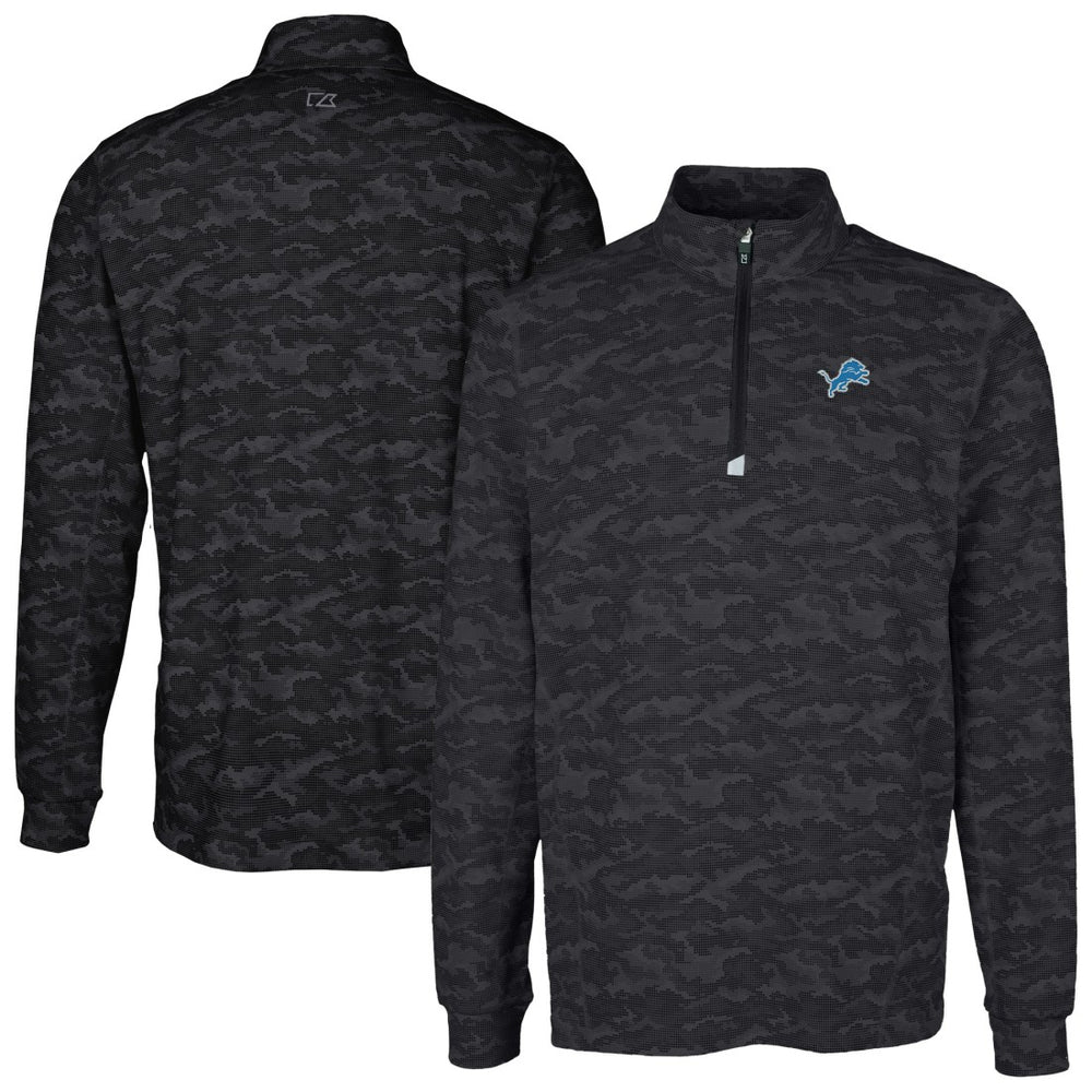 Detroit Lions Cutter & Buck Big & Tall Traverse Eco Camo Tri-Blend DryTec Quarter-Zip Jacket Black