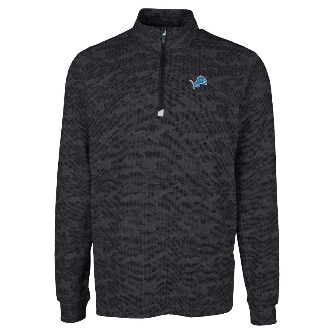Detroit Lions Cutter & Buck Big & Tall Traverse Eco Camo Tri-Blend DryTec Quarter-Zip Jacket Black