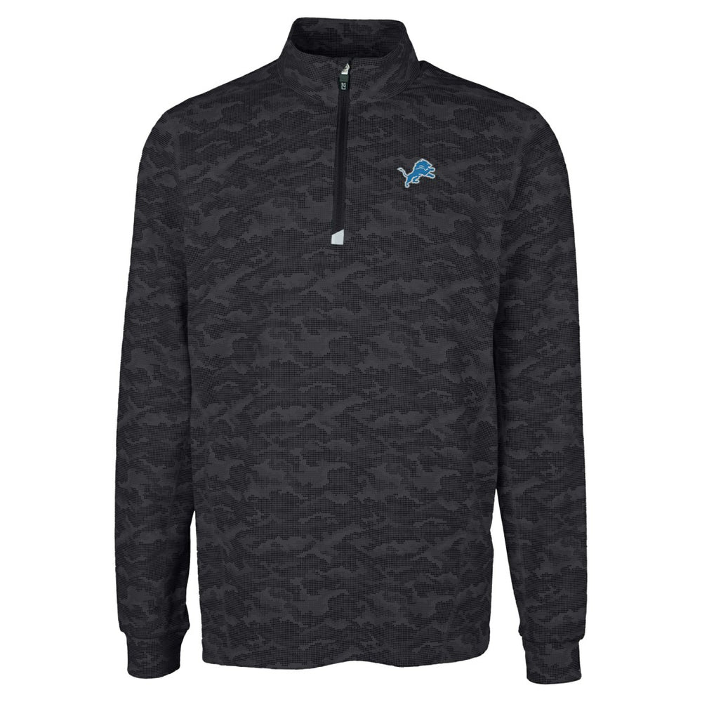 Detroit Lions Cutter & Buck Big & Tall Traverse Eco Camo Tri-Blend DryTec Quarter-Zip Jacket Black