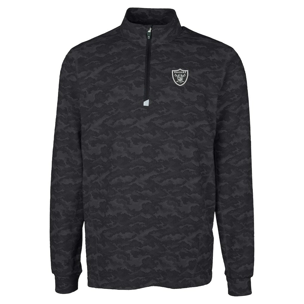 Las Vegas Raiders Cutter & Buck Big & Tall Traverse Eco Camo Tri-Blend DryTec Quarter-Zip Jacket Black