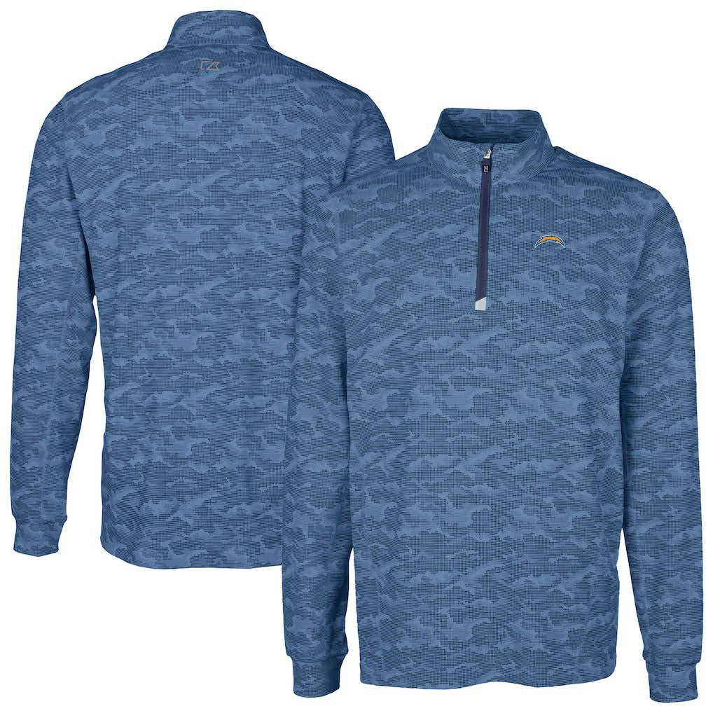 Los Angeles Chargers Cutter & Buck Big & Tall Traverse Eco Camo Tri-Blend DryTec Quarter-Zip Jacket Navy