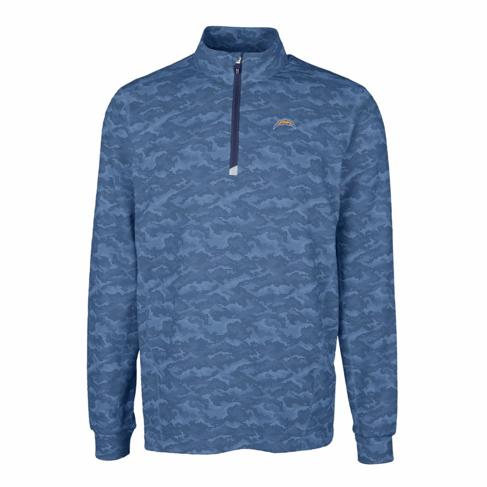 Los Angeles Chargers Cutter & Buck Big & Tall Traverse Eco Camo Tri-Blend DryTec Quarter-Zip Jacket Navy