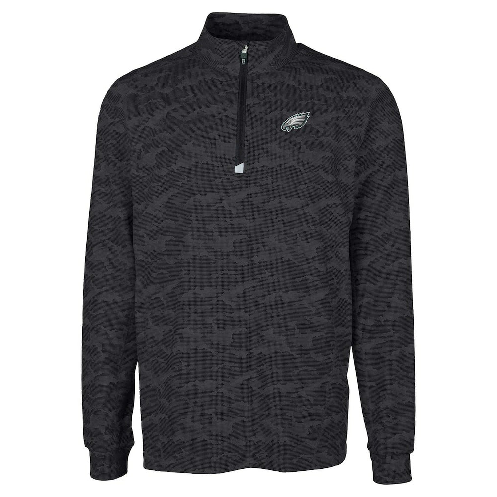 Philadelphia Eagles Cutter & Buck Big & Tall Traverse Eco Camo Tri-Blend DryTec Quarter-Zip Jacket Black