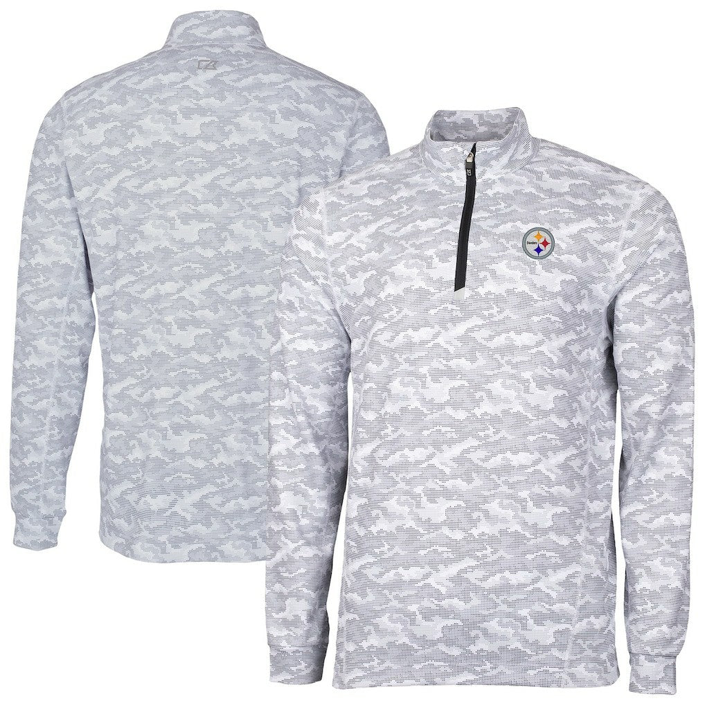 Pittsburgh Steelers Cutter & Buck Big & Tall Traverse Eco Camo Tri-Blend DryTec Quarter-Zip Jacket Charcoal