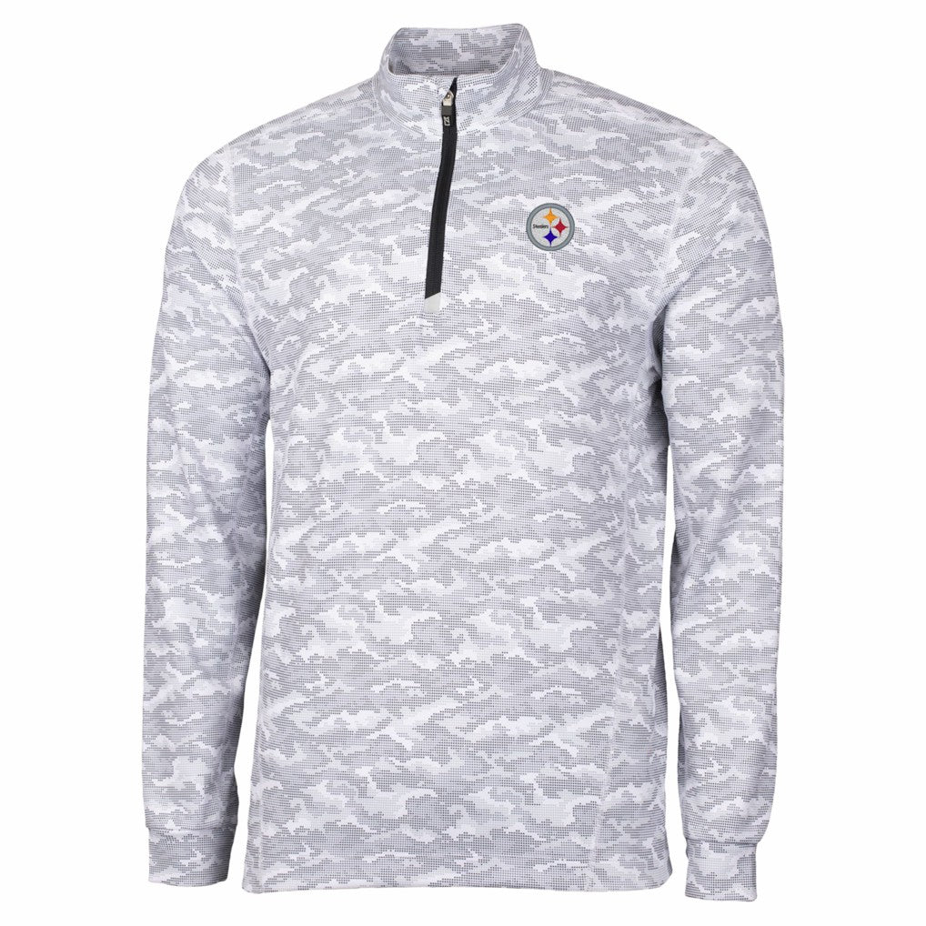 Pittsburgh Steelers Cutter & Buck Big & Tall Traverse Eco Camo Tri-Blend DryTec Quarter-Zip Jacket Charcoal