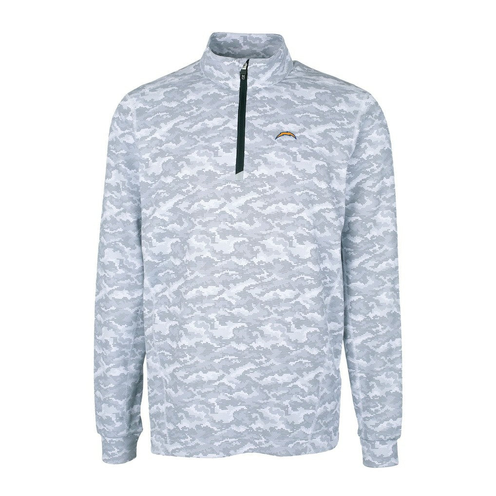 Los Angeles Chargers Cutter & Buck Big & Tall Traverse Eco Camo Tri-Blend DryTec Quarter-Zip Jacket Charcoal
