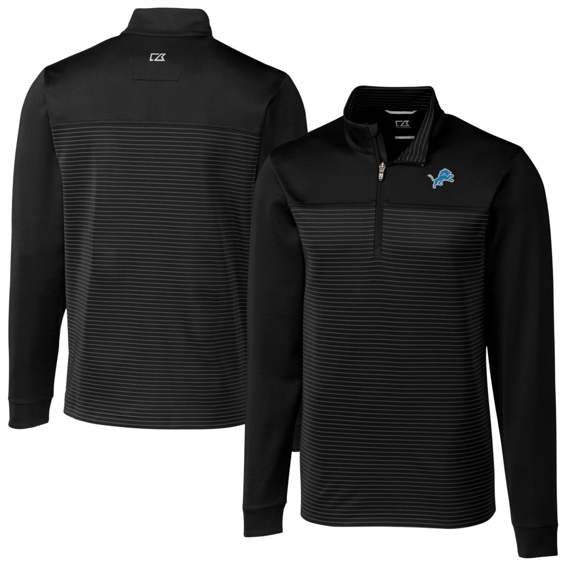 Detroit Lions Cutter & Buck Traverse Eco Stripe Tri-Blend DryTec Quarter-Zip Jacket Black