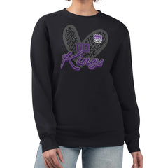 Sacramento Kings G-III 4Her by Carl Banks Women's Leopard Heart Fleece Pullover Sweatshirt Black