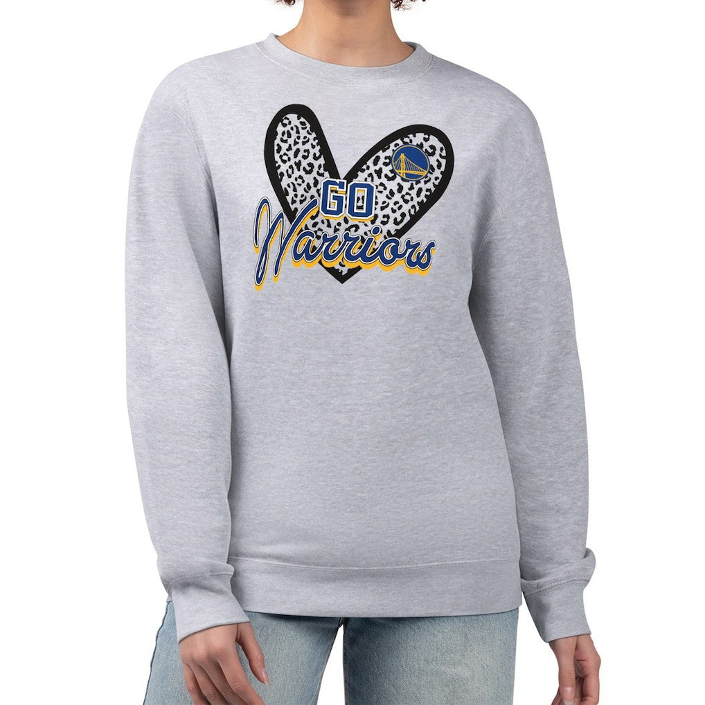 Golden State Warriors G-III 4Her by Carl Banks Women's Leopard Heart Fleece Pullover Sweatshirt Heather Gray