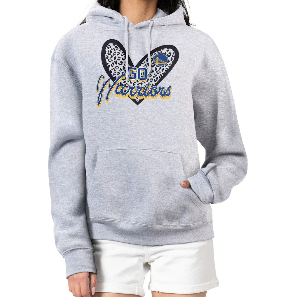 Golden State Warriors G-III 4Her by Carl Banks Women's Leopard Heart Graphic Fleece Pullover Hoodie Heather Gray