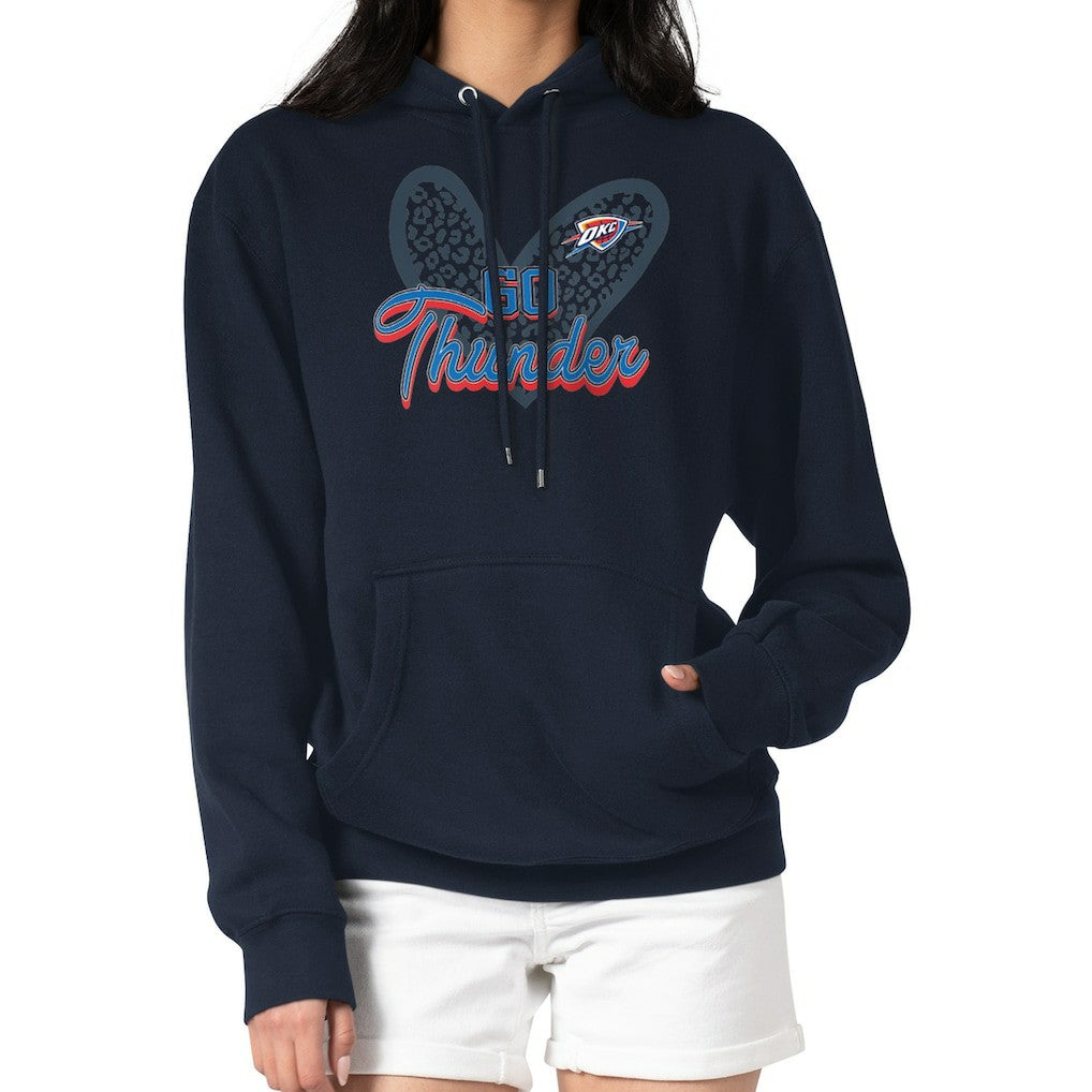 Oklahoma City Thunder G-III 4Her by Carl Banks Women's Leopard Heart Graphic Fleece Pullover Hoodie Navy