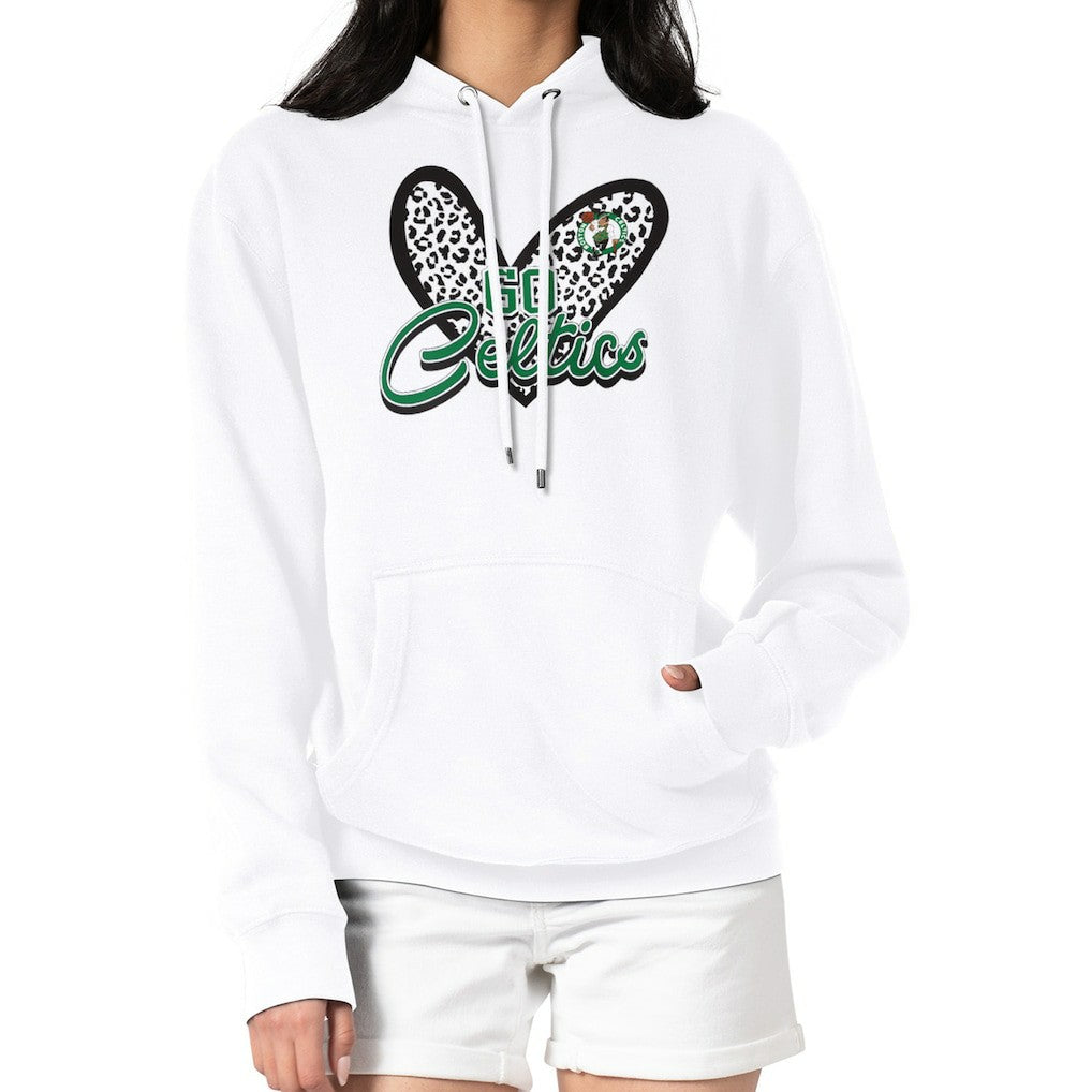 Boston Celtics G-III 4Her by Carl Banks Women's Leopard Heart Graphic Fleece Pullover Hoodie White