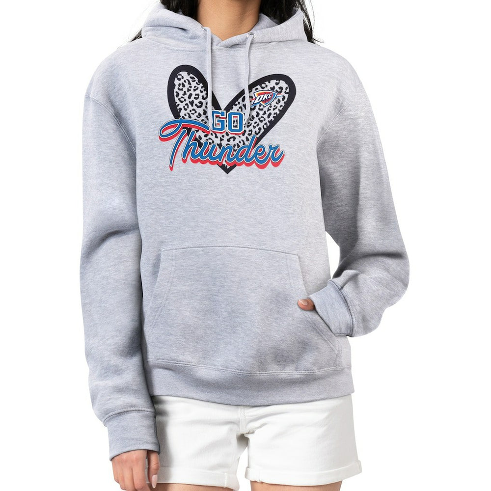Oklahoma City Thunder G-III 4Her by Carl Banks Women's Leopard Heart Graphic Fleece Pullover Hoodie Heather Gray