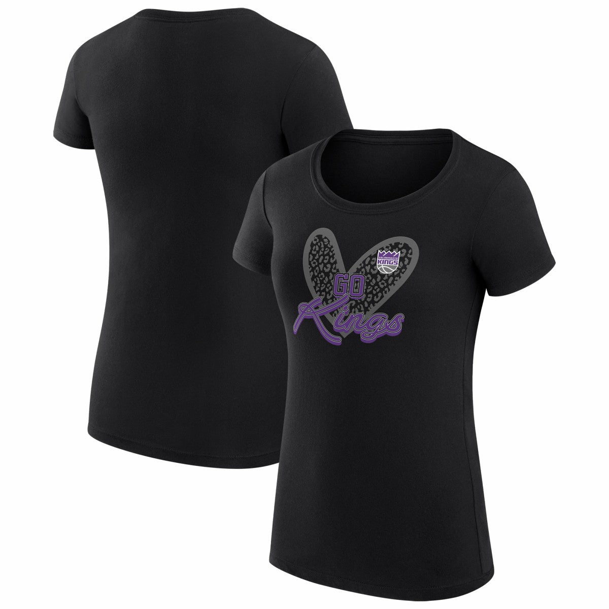 Sacramento Kings G-III 4Her by Carl Banks Women's Super-Slim Fit Lightweight Leopard Heart T-Shirt Black