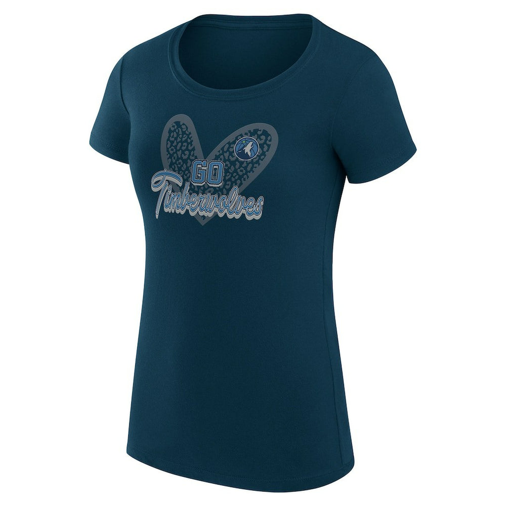 Minnesota Timberwolves G-III 4Her by Carl Banks Women's Super-Slim Fit Lightweight Leopard Heart T-Shirt Navy