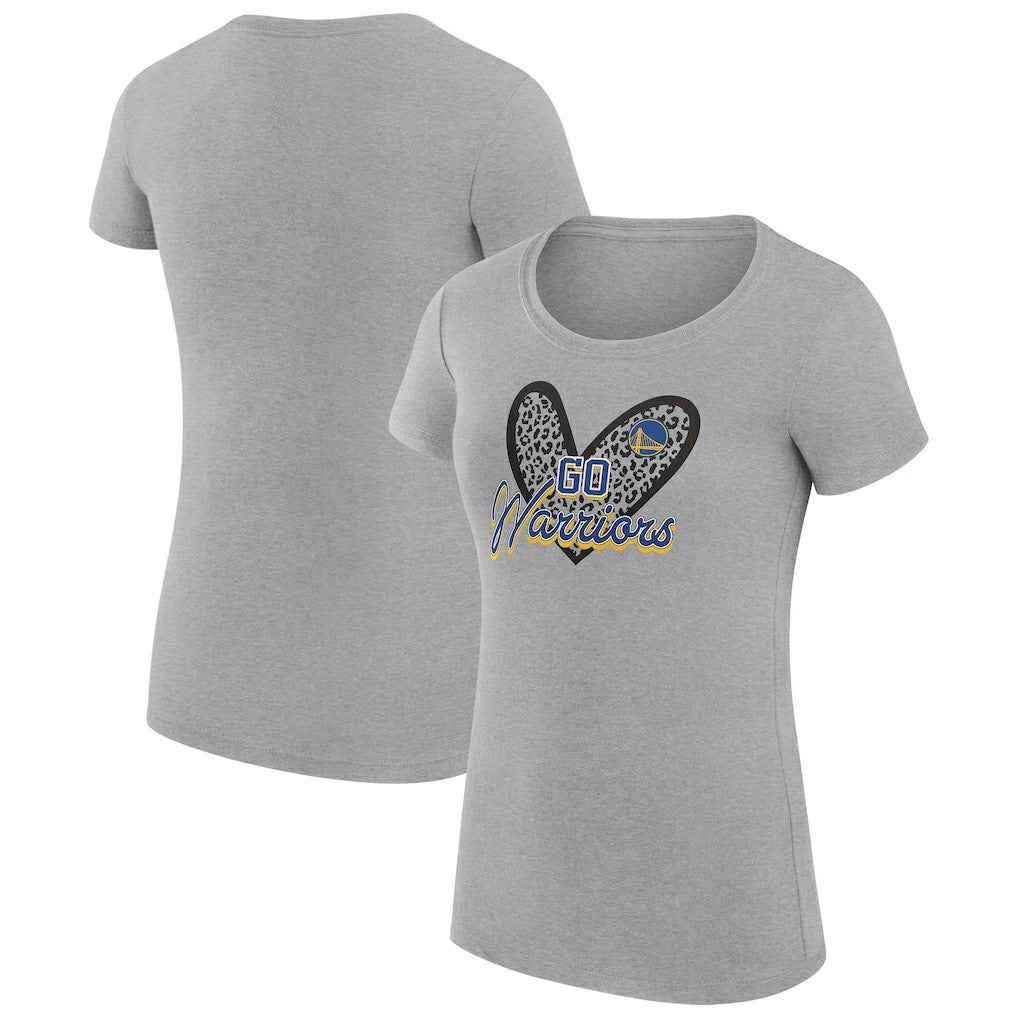 Golden State Warriors G-III 4Her by Carl Banks Women's Super-Slim Fit Lightweight Leopard Heart T-Shirt Heather Gray