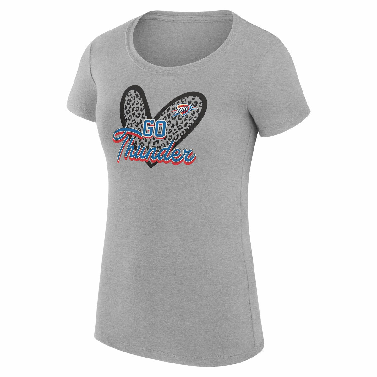 Oklahoma City Thunder G-III 4Her by Carl Banks Women's Super-Slim Fit Lightweight Leopard Heart T-Shirt Heather Gray