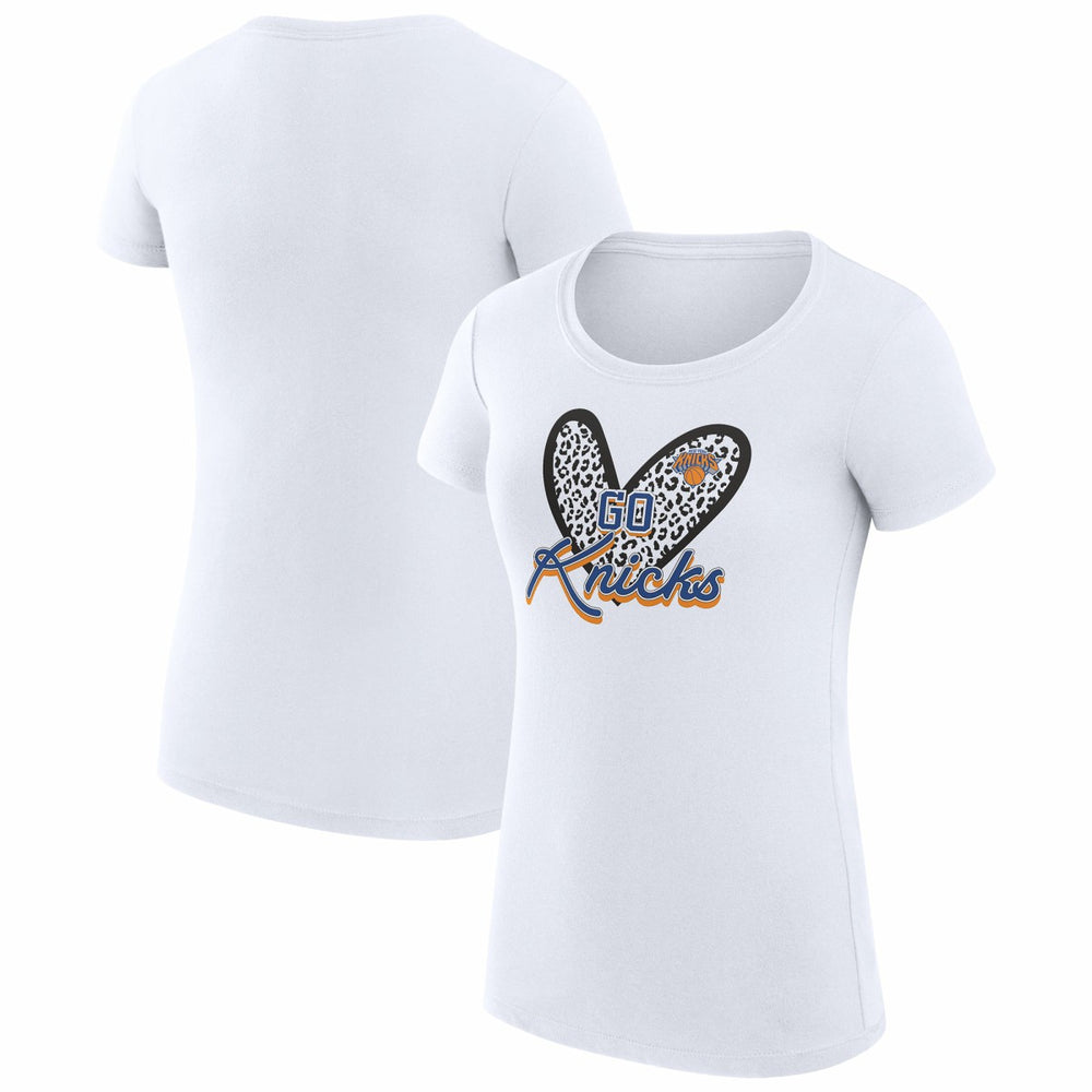 New York Knicks G-III 4Her by Carl Banks Women's Super-Slim Fit Lightweight Leopard Heart T-Shirt White