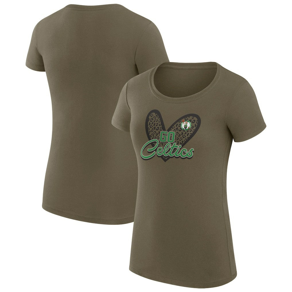 Boston Celtics G-III 4Her by Carl Banks Women's Super-Slim Fit Lightweight Leopard Heart T-Shirt Hunter Green