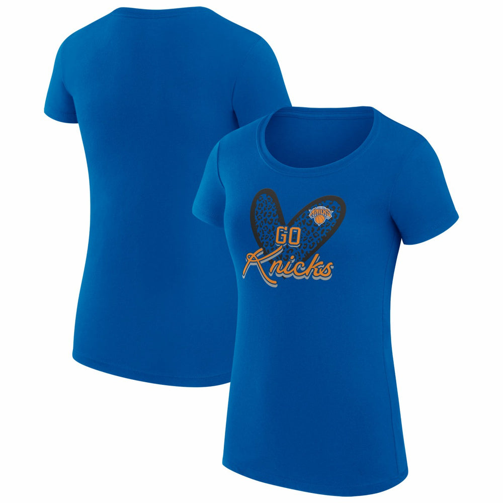 New York Knicks G-III 4Her by Carl Banks Women's Super-Slim Fit Lightweight Leopard Heart T-Shirt Blue