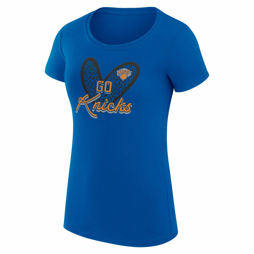New York Knicks G-III 4Her by Carl Banks Women's Super-Slim Fit Lightweight Leopard Heart T-Shirt Blue