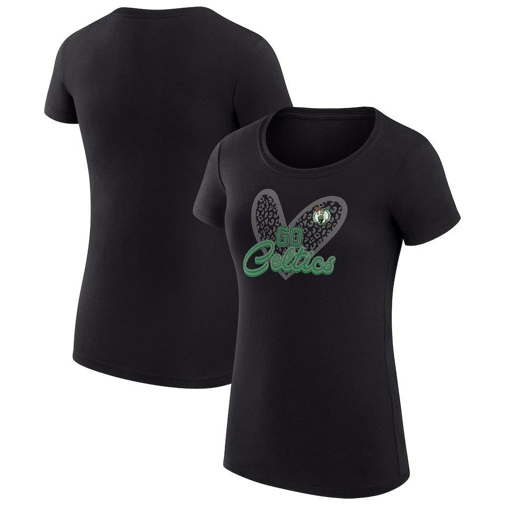 Boston Celtics G-III 4Her by Carl Banks Women's Super-Slim Fit Lightweight Leopard Heart T-Shirt Black