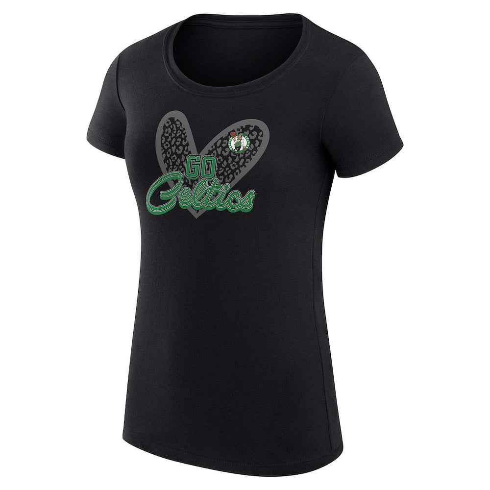 Boston Celtics G-III 4Her by Carl Banks Women's Super-Slim Fit Lightweight Leopard Heart T-Shirt Black