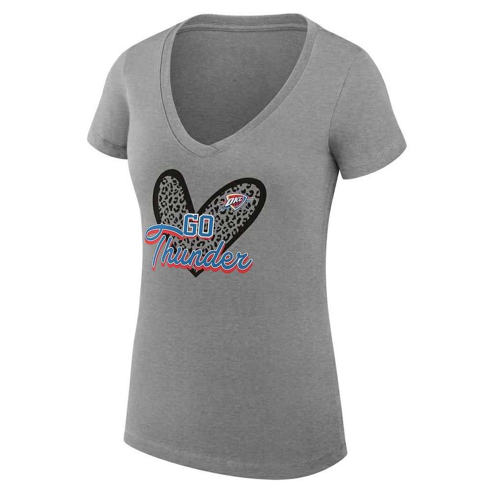 Oklahoma City Thunder G-III 4Her by Carl Banks Women's Super-Slim Fit Lightweight Leopard Heart V-Neck T-Shirt Heather Gray