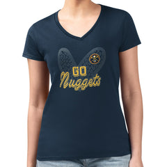 Denver Nuggets G-III 4Her by Carl Banks Women's Super-Slim Fit Lightweight Leopard Heart V-Neck T-Shirt Navy