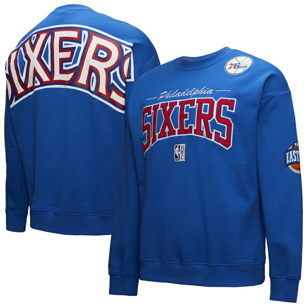 Philadelphia 76ers Hardwood Classics There & Back 2.0 Vintage Pullover Sweatshirt Royal
