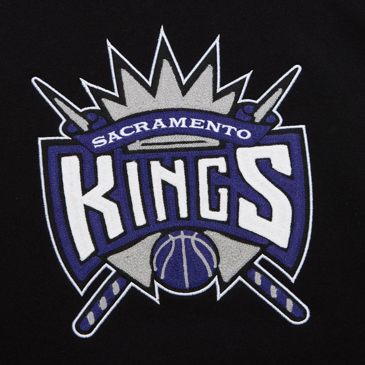 Sacramento Kings Chainstitch Applique Vintage Heavyweight Pullover Hoodie Black